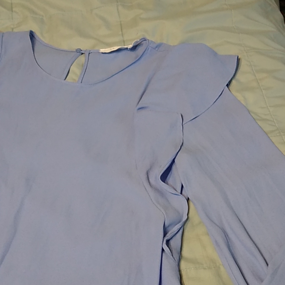 Lush Periwinkle Blue Blouse Ruffles Long Sleeve S - Picture 2 of 7